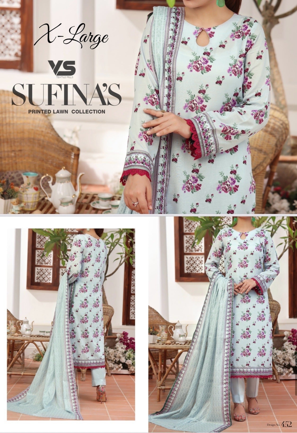 VS Sufina’s Printed Lawn Collection – Pastel Floral (Design 452)