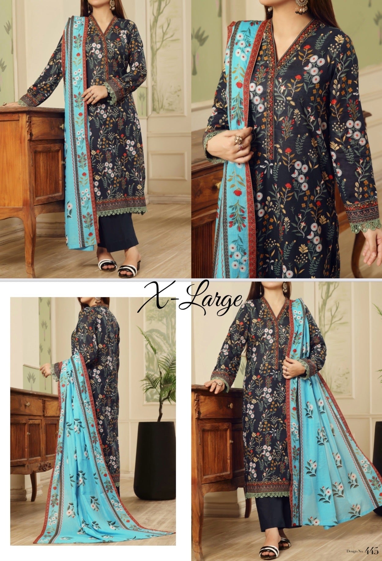VS Sufina’s Printed Lawn Collection – Floral Black (Design 450)