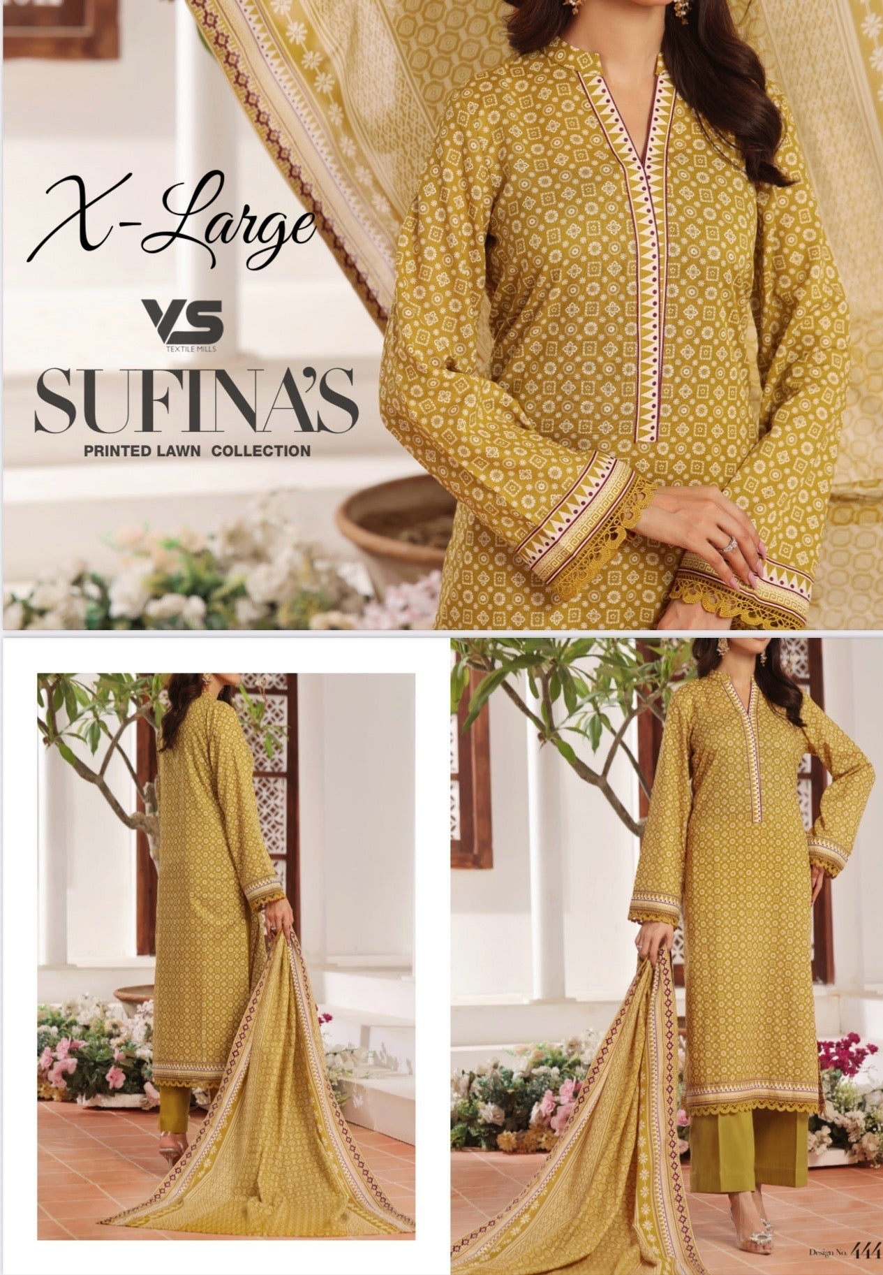 VS Sufina’s Printed Lawn Collection – Mustard Geometric (Design 444)
