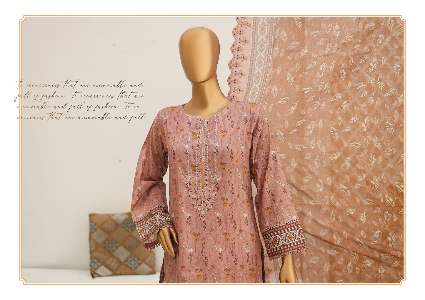 Riwayat Stitched 3-Piece Lawn Suit – Tea Pink (R-24260)