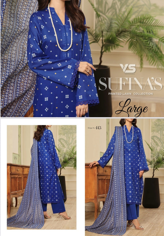 VS Sufina’s Printed Lawn Collection – Royal Indigo Chunri (Design 443)