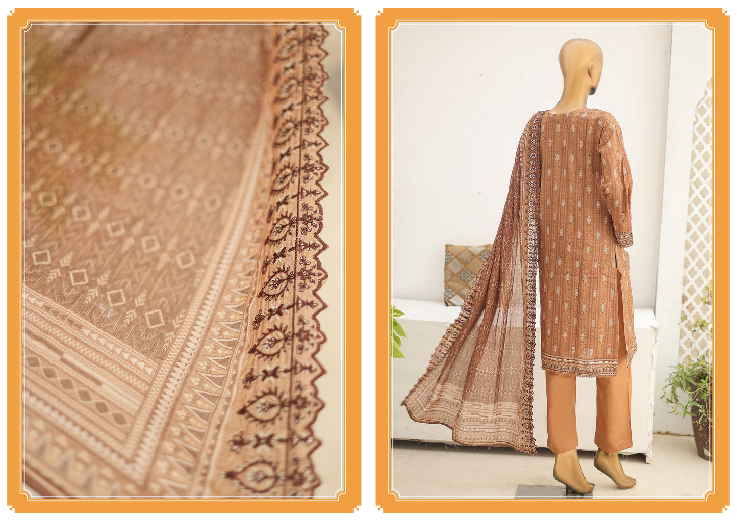 Riwayat Stitched 3-Piece Lawn Suit – Brown (R-24250)
