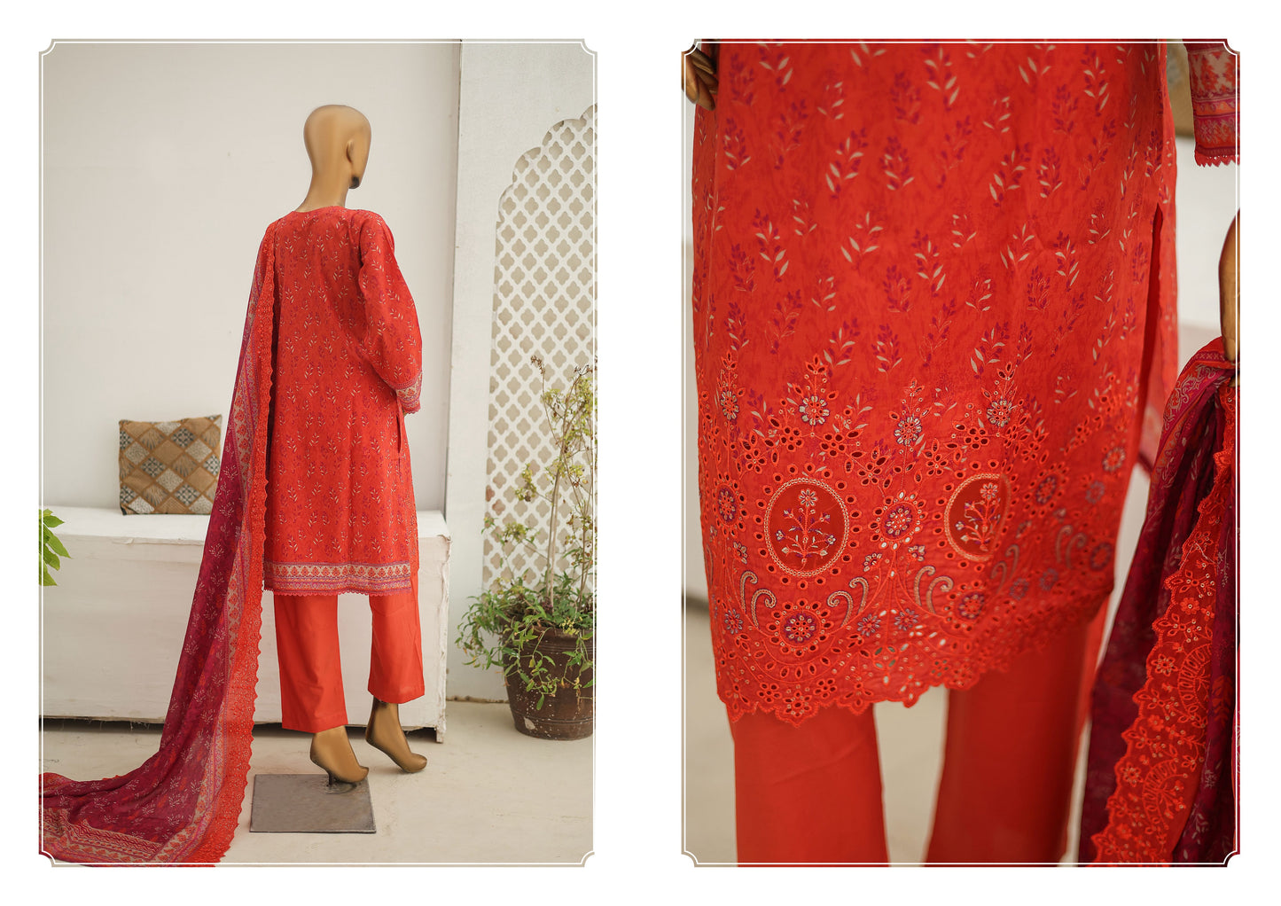 Riwayat Stitched 3-Piece Lawn Suit –Orange (R-24253)