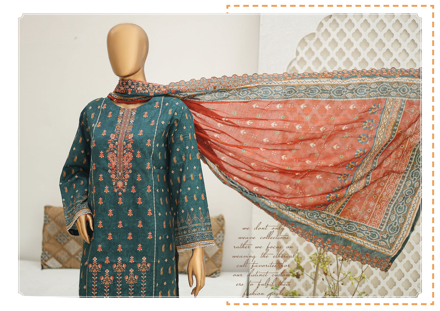 Riwayat Stitched 3-Piece Lawn Suit –Green (R-24216)