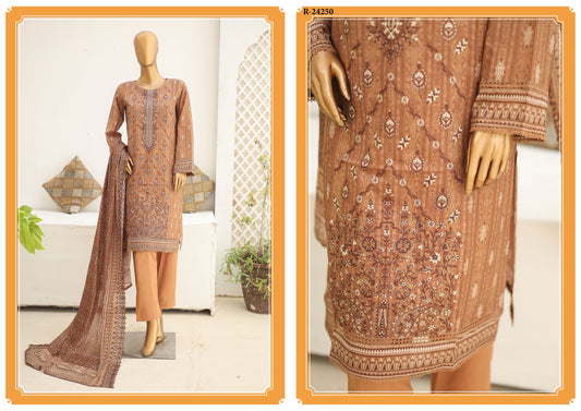 Riwayat Stitched 3-Piece Lawn Suit – Brown (R-24250)