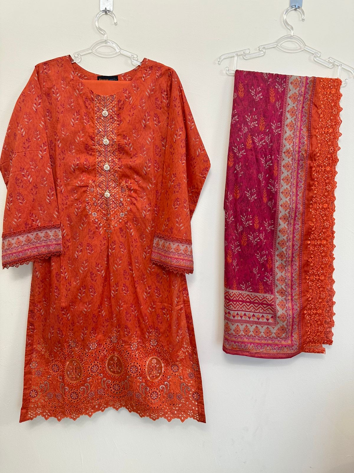 Riwayat Stitched 3-Piece Lawn Suit –Orange (R-24253)