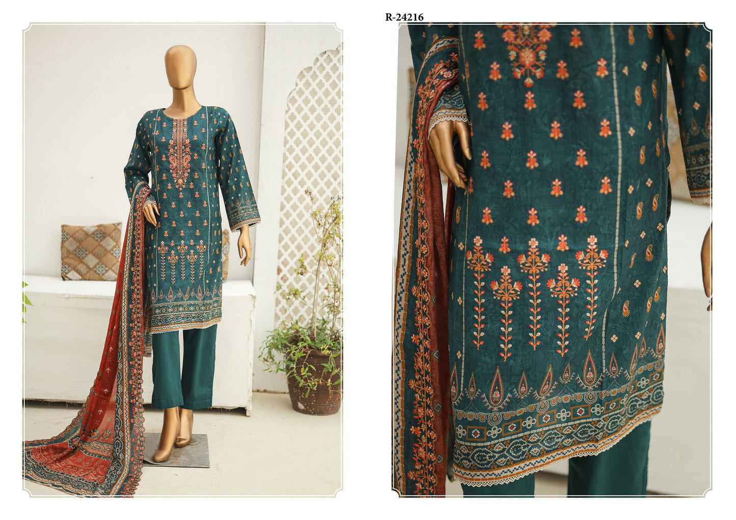 Riwayat Stitched 3-Piece Lawn Suit –Green (R-24216)