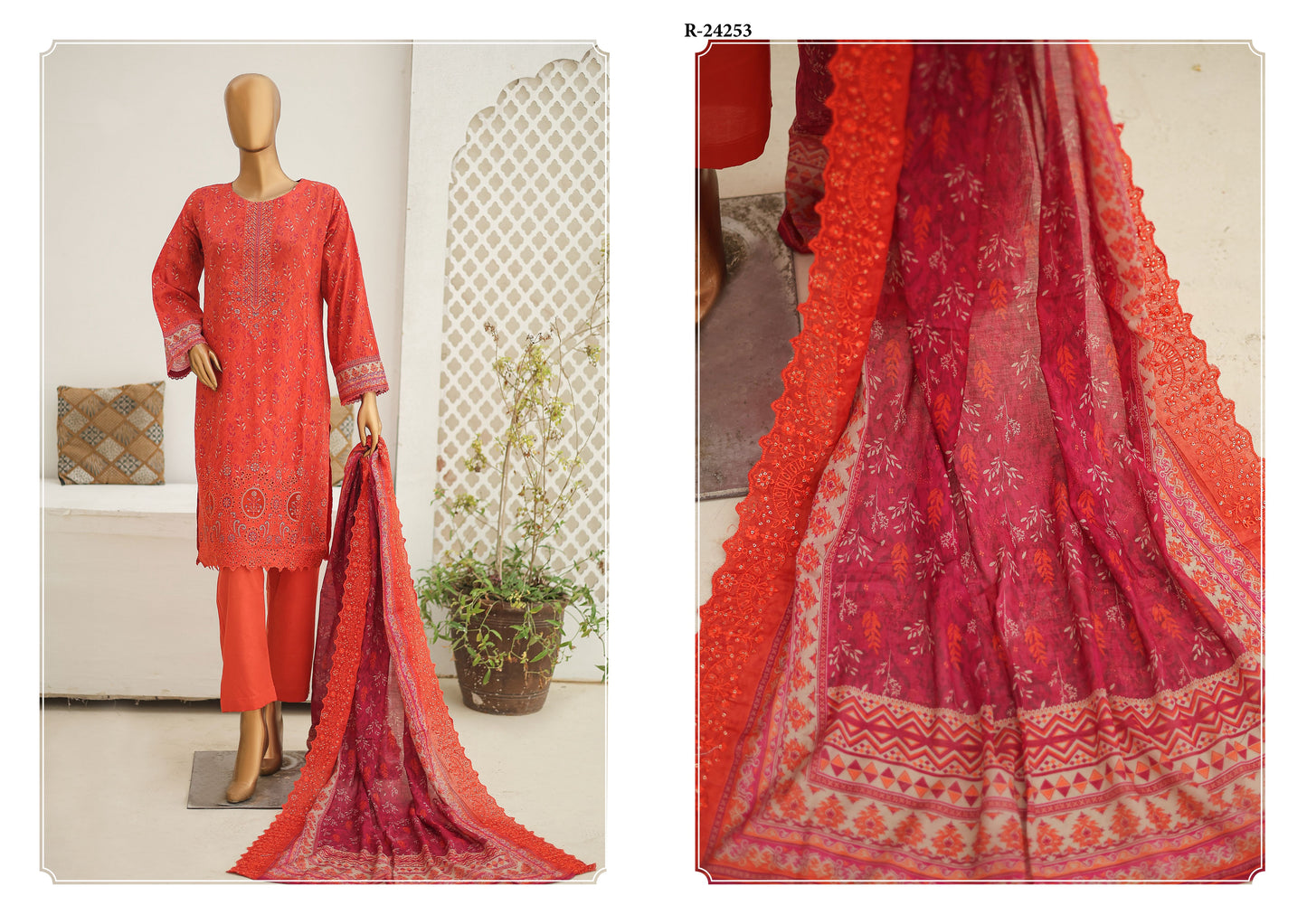 Riwayat Stitched 3-Piece Lawn Suit –Orange (R-24253)