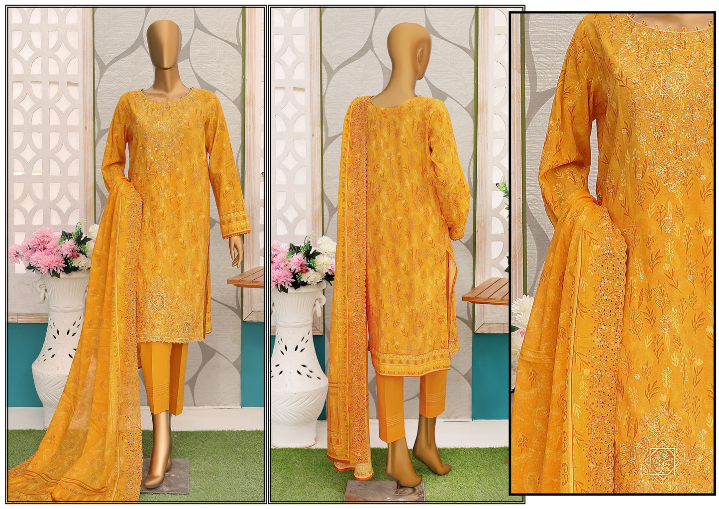 H.Z Premium Embroidered Cotton Lawn Shirt PEC-142
