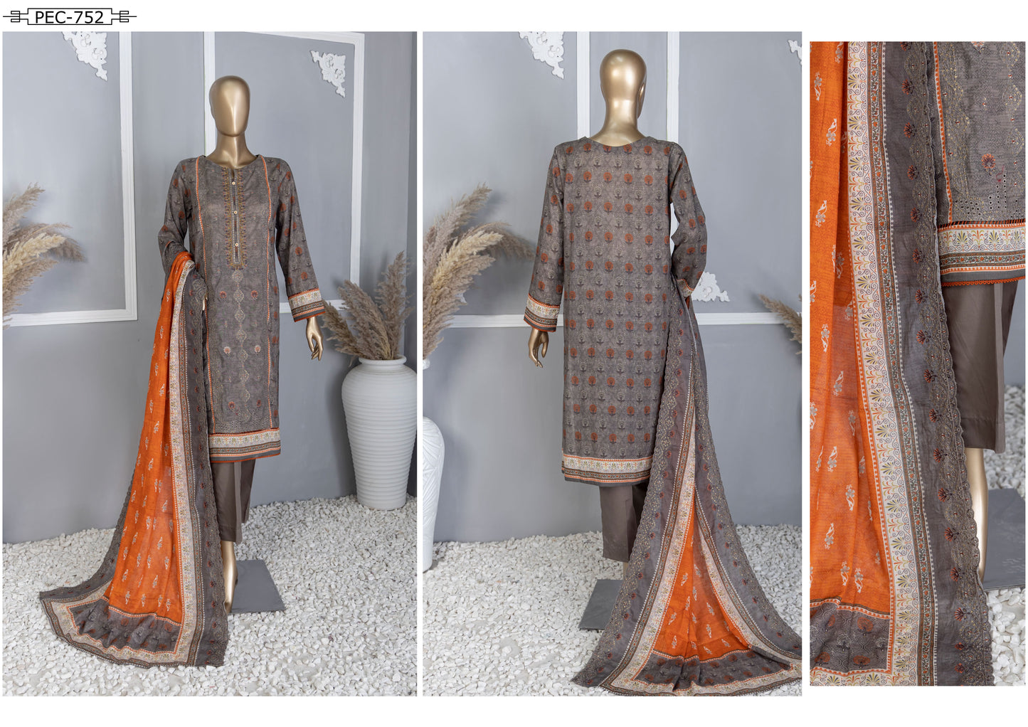 H.Z Premium Embroidered Cotton Lawn Shirt PEC-752