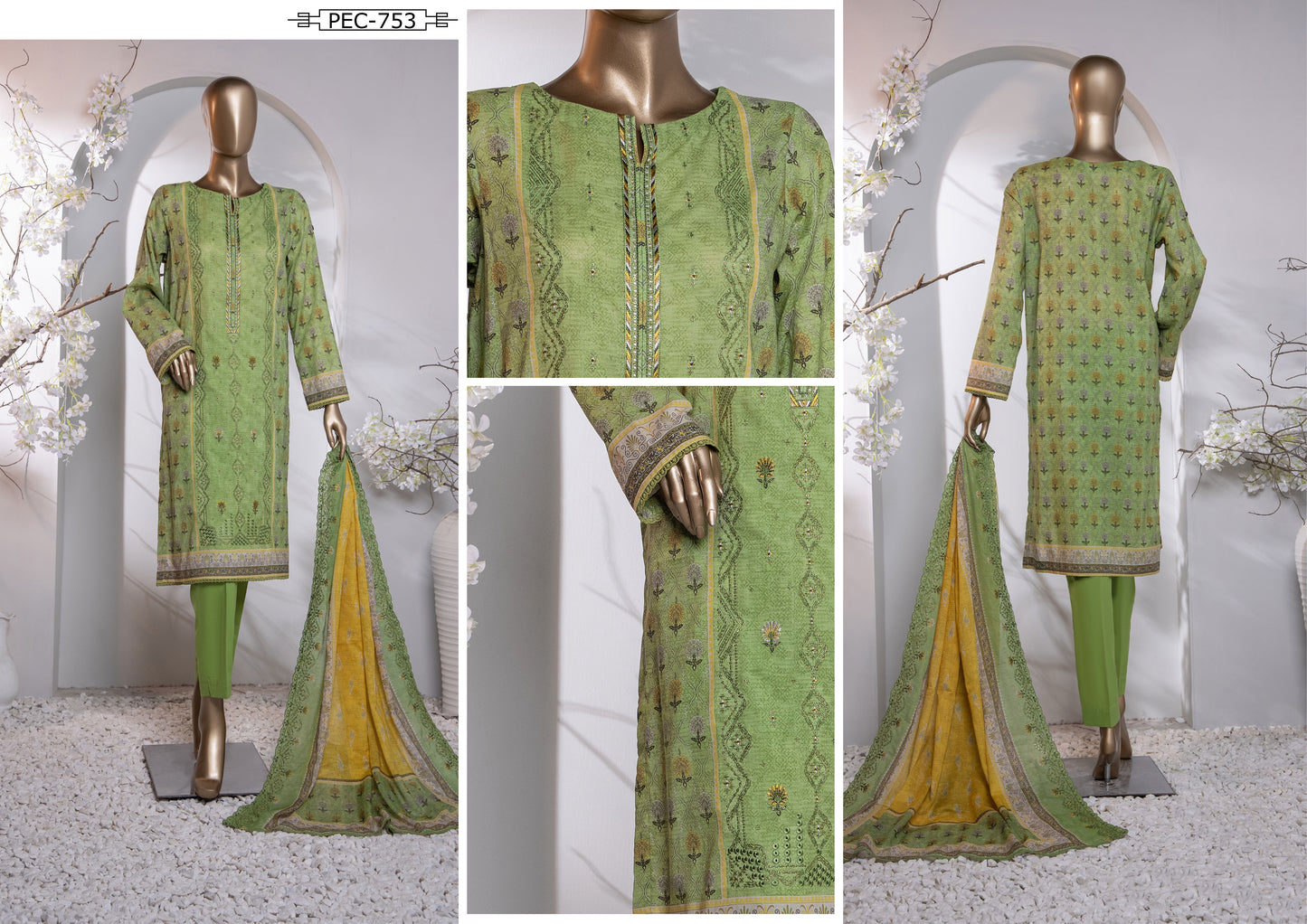 H.Z Premium Embroidered Cotton Lawn Shirt PEC-753